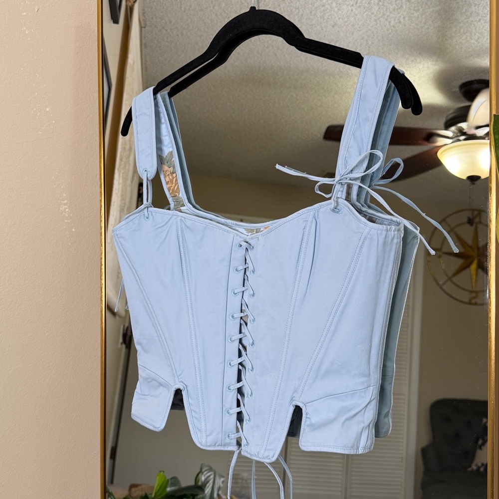 House of CB CALLIE Blue Rose Reversible Cotton Corset Top NWOT - Picture 7 of 8